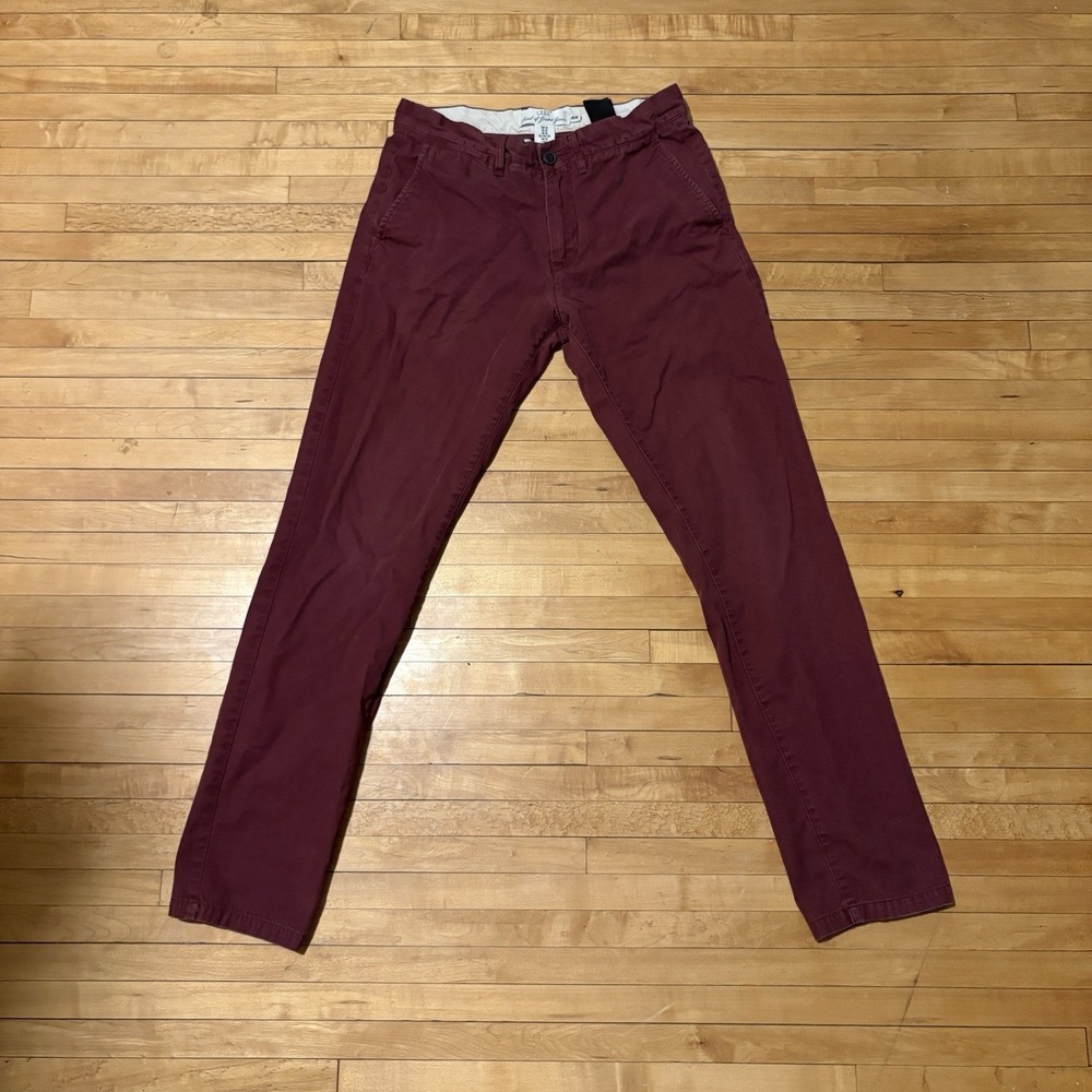H&M Logg Label of Graded Goods Slim Fit Burgundy Chino Khakis Pants Mens